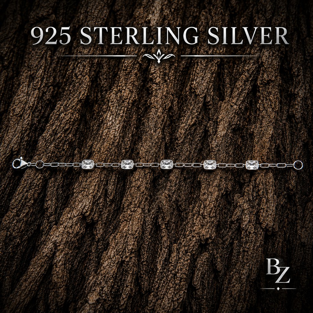 925 Sterling Silver Cubic Zirconia Station Bracelet
