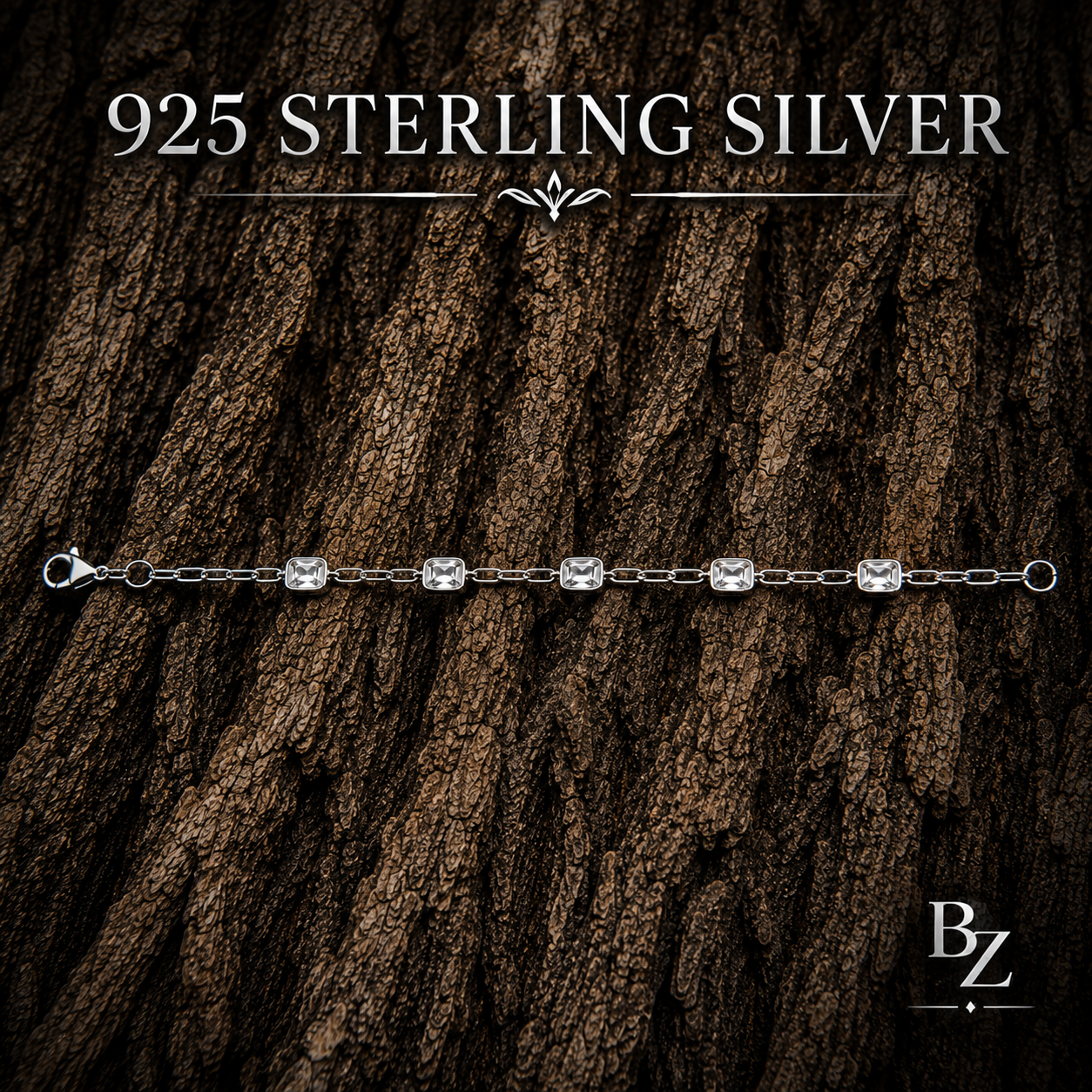 925 Sterling Silver Cubic Zirconia Station Bracelet