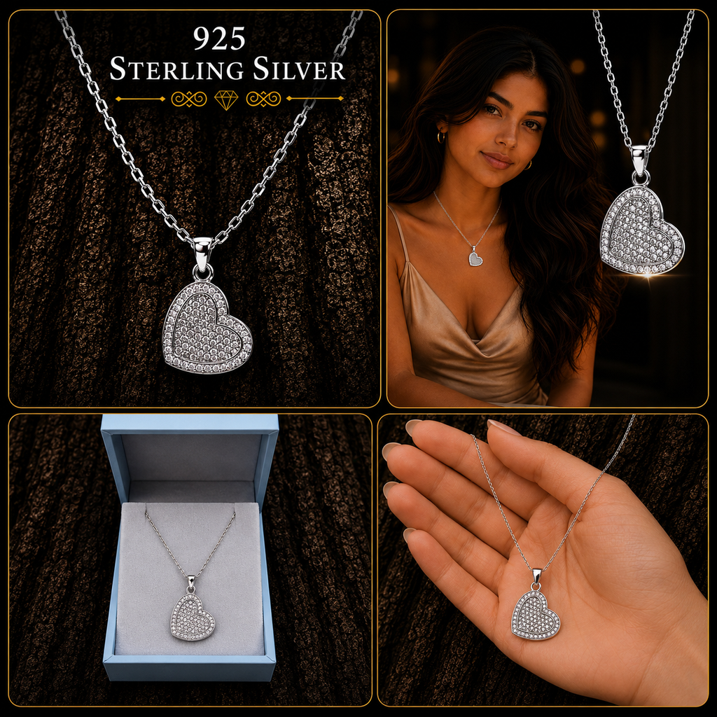 FREE Gift Box included with 925 Sterling Silver Open Heart Necklace