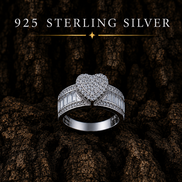 925 Sterling Silver Heart Ring Top View