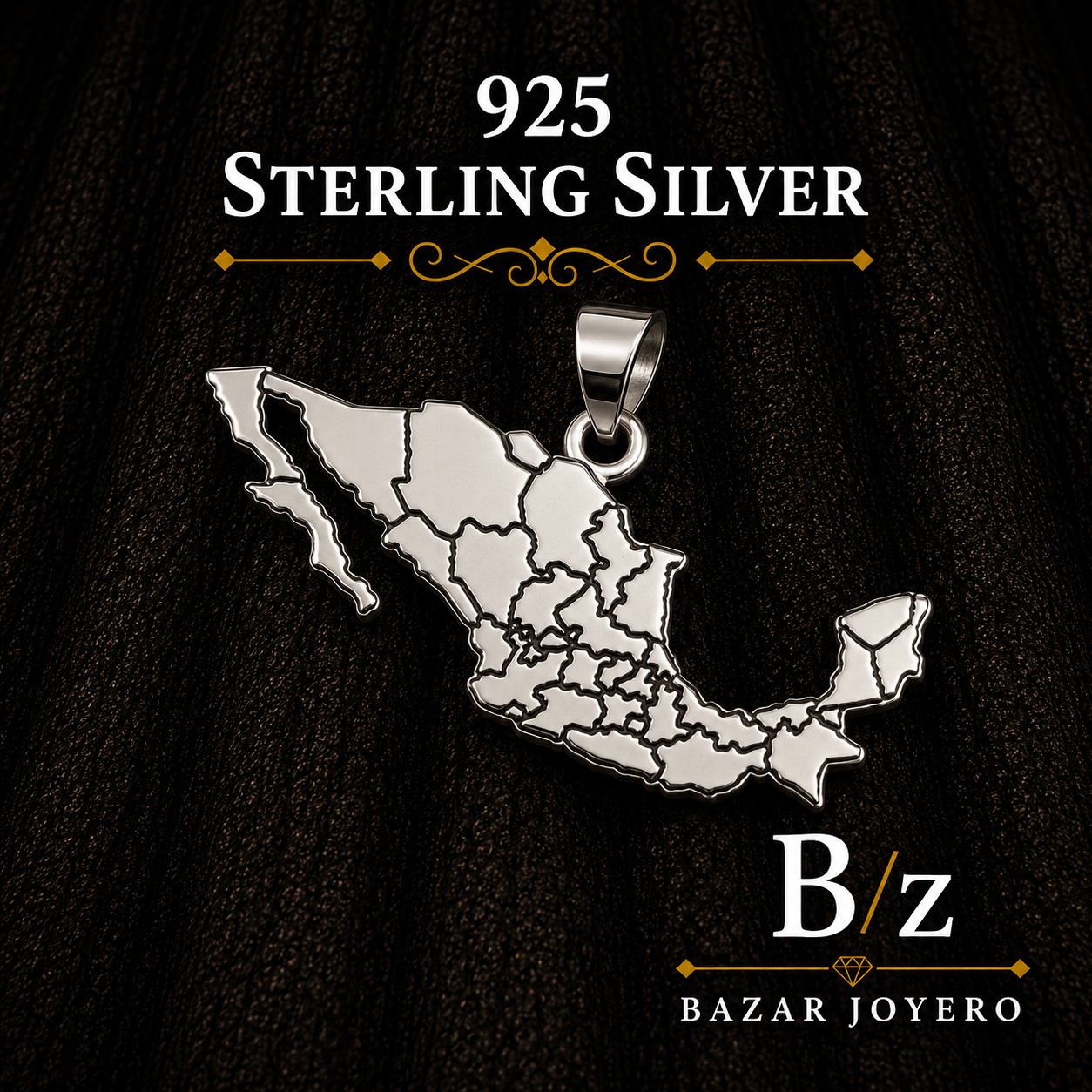 925 Sterling Silver Mexico Map Pendant