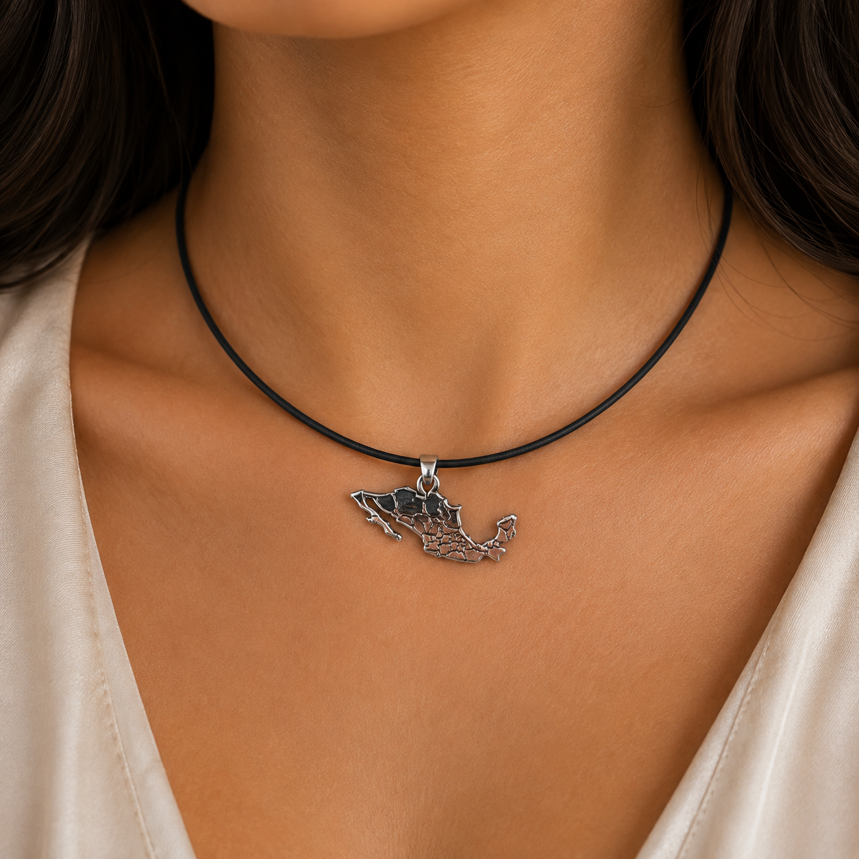 925 Sterling Silver Mexico Map Pendant Worn on Necklace