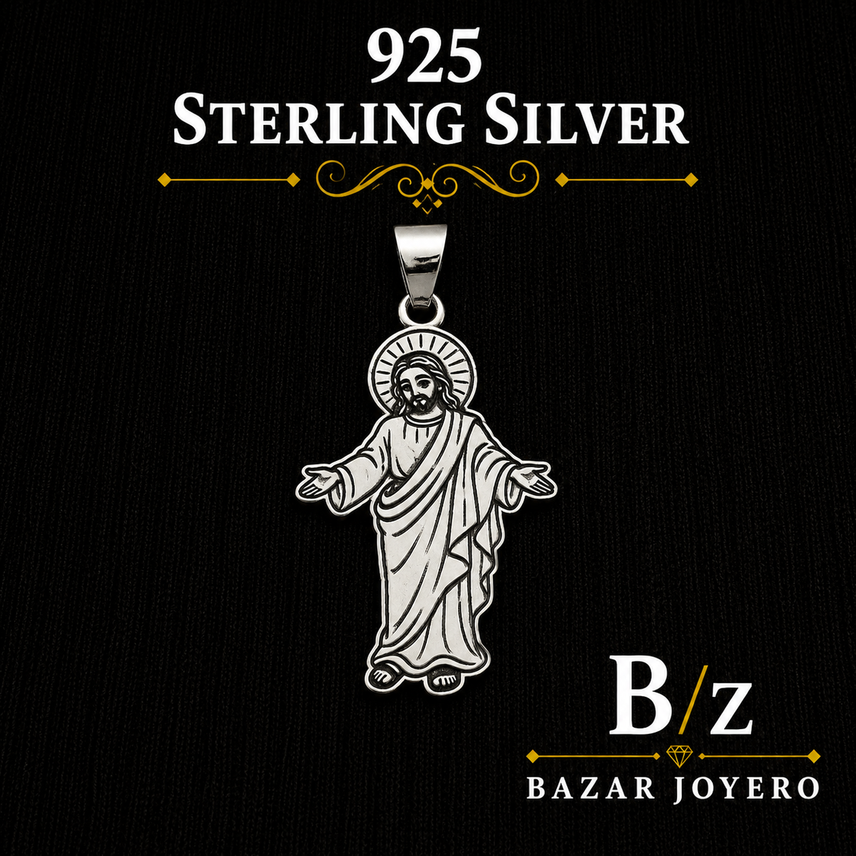 Jesus Christ 925 sterling silver pendant featuring detailed engraved artwork and a polished silver finish.
