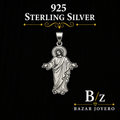 Jesus Christ open arms 925 sterling silver pendant featuring detailed engraved artwork and a polished silver finish.
