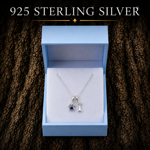 925 Sterling Silver Paw Print and Bone Necklace presented in FREE Gift Box