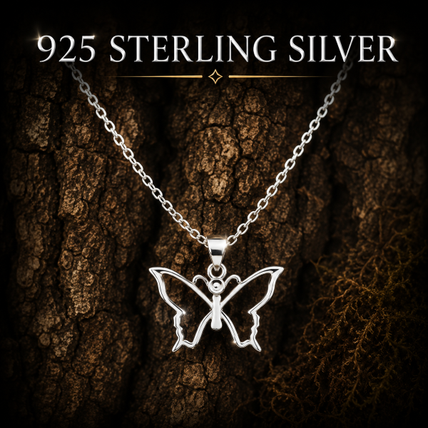 925 Sterling Silver Butterfly Necklace with an elegant polished finish and 18-inch chain. FREE Gift Box included and quantity discounts available.