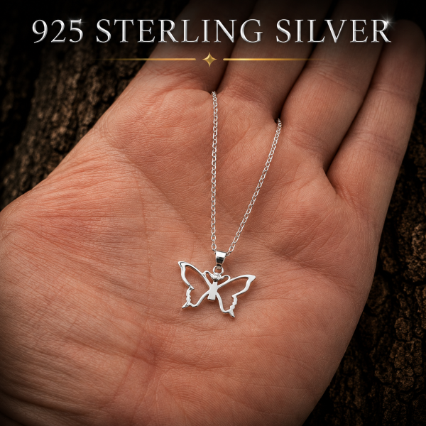 925 Sterling Silver Butterfly Necklace with an elegant polished finish and 18-inch chain. FREE Gift Box included and quantity discounts available.