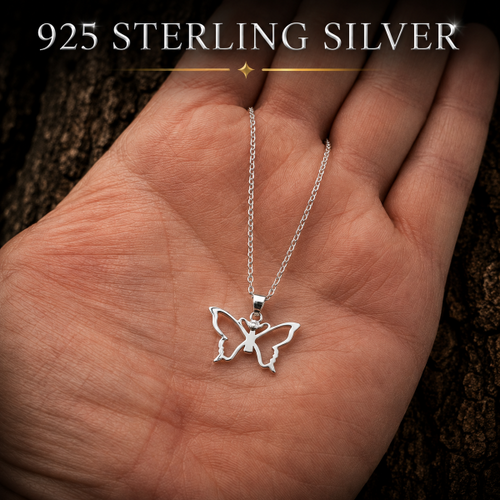 925 Sterling Silver Butterfly Necklace with an elegant polished finish and 18-inch chain. FREE Gift Box included and quantity discounts available.